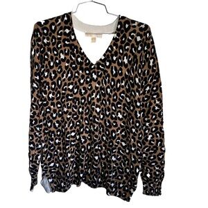 Michael Kors animal print sweater Brown V Neck Long Sleeve women's medium